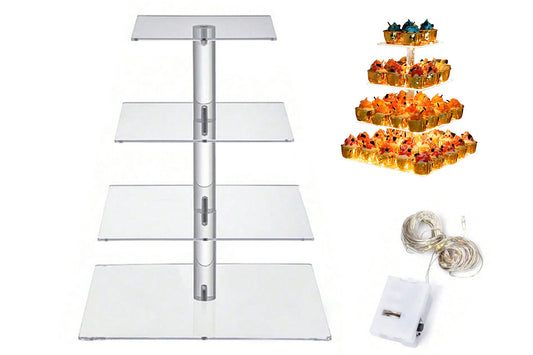 4-Tier Acrylic Cupcake Stand Display Tower with String Light