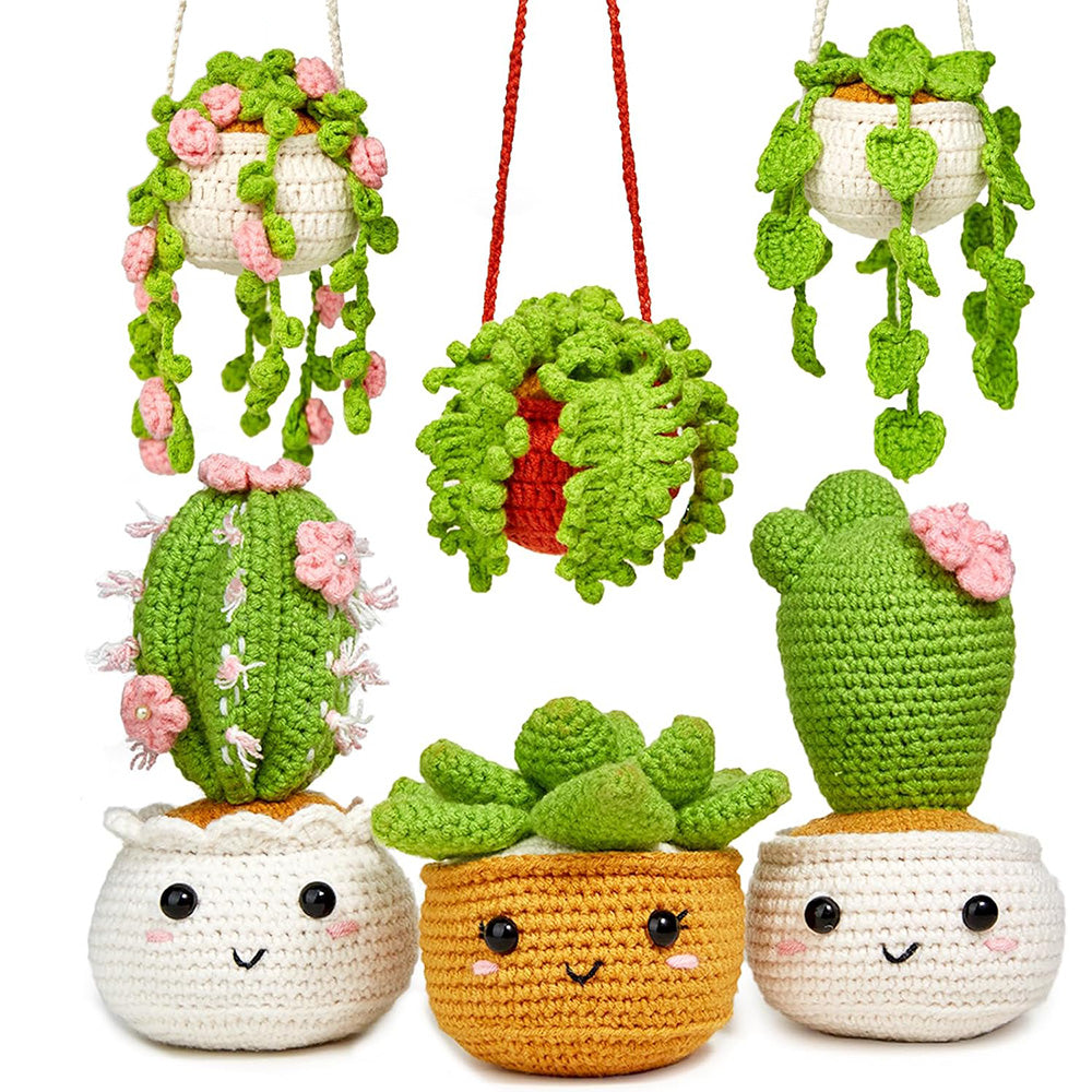 6 Pack Hanging Potted Plants Craft Knitting Crocheting Kits With Crochet Hooks Yarn Set