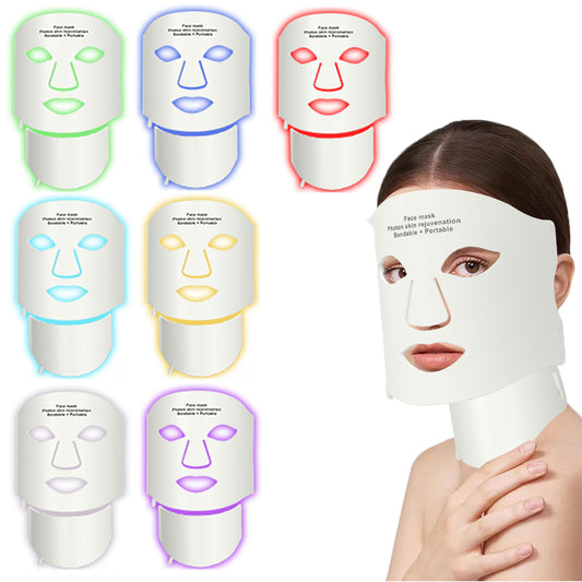Remote Control Silicone Skin Care Mask 7-Coloured LED Face Neck Mask Light Therapy Tool