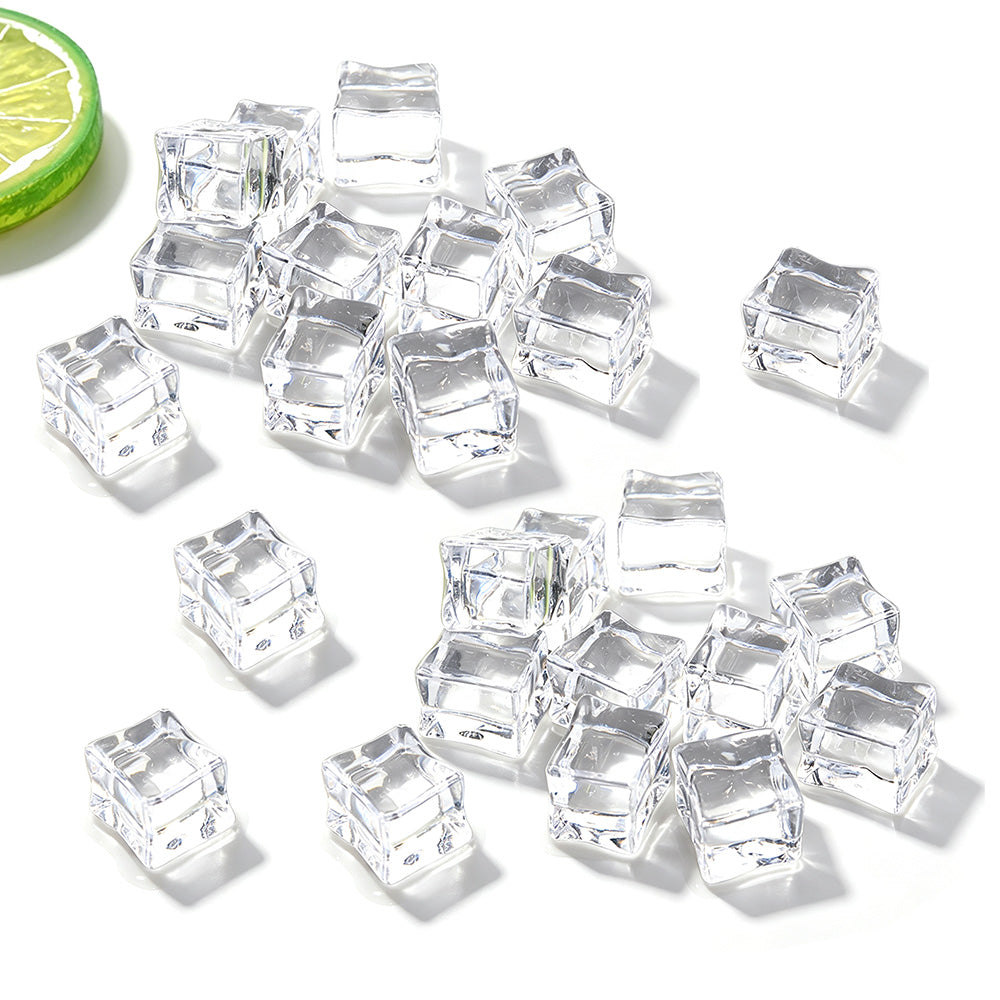 25 Pack Clear Simulated Ice Cubes for Drink Reusable Ice Cubes for Decor Home Bar Parties