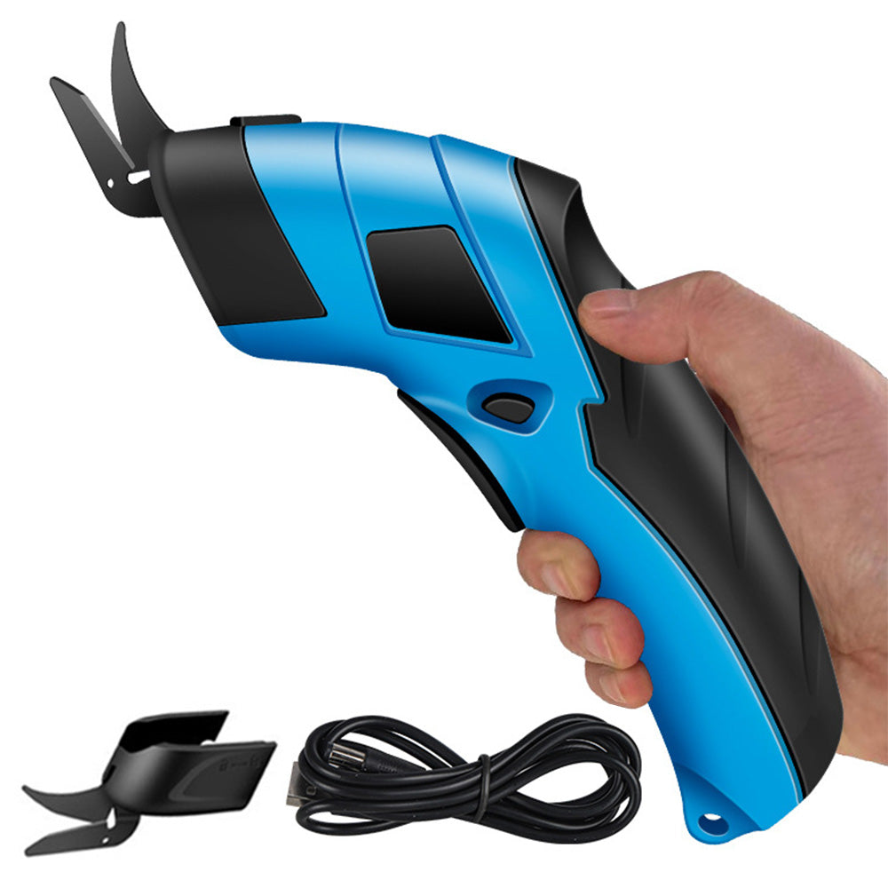 Blue Power Cordless Electric Tailor Scissors with a Replacement Head and Two Scissors Tip Covers