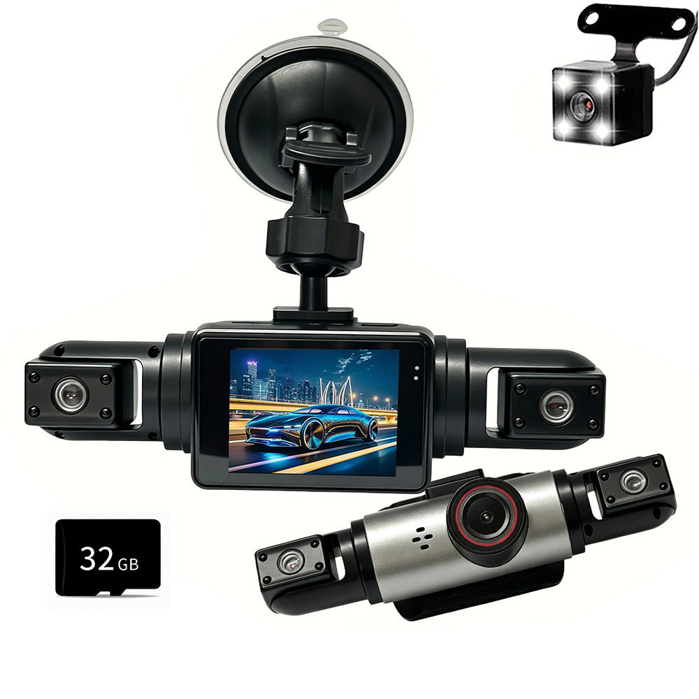 360 View 4 Channel Dash Cam Front and Rear Left Right Inside Camera for Cars with 32GB Memory Card