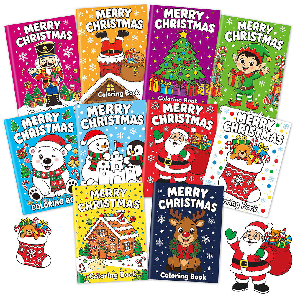 10Pcs Christmas Coloring Books Santa Claus Snowman Designs Holiday Gift