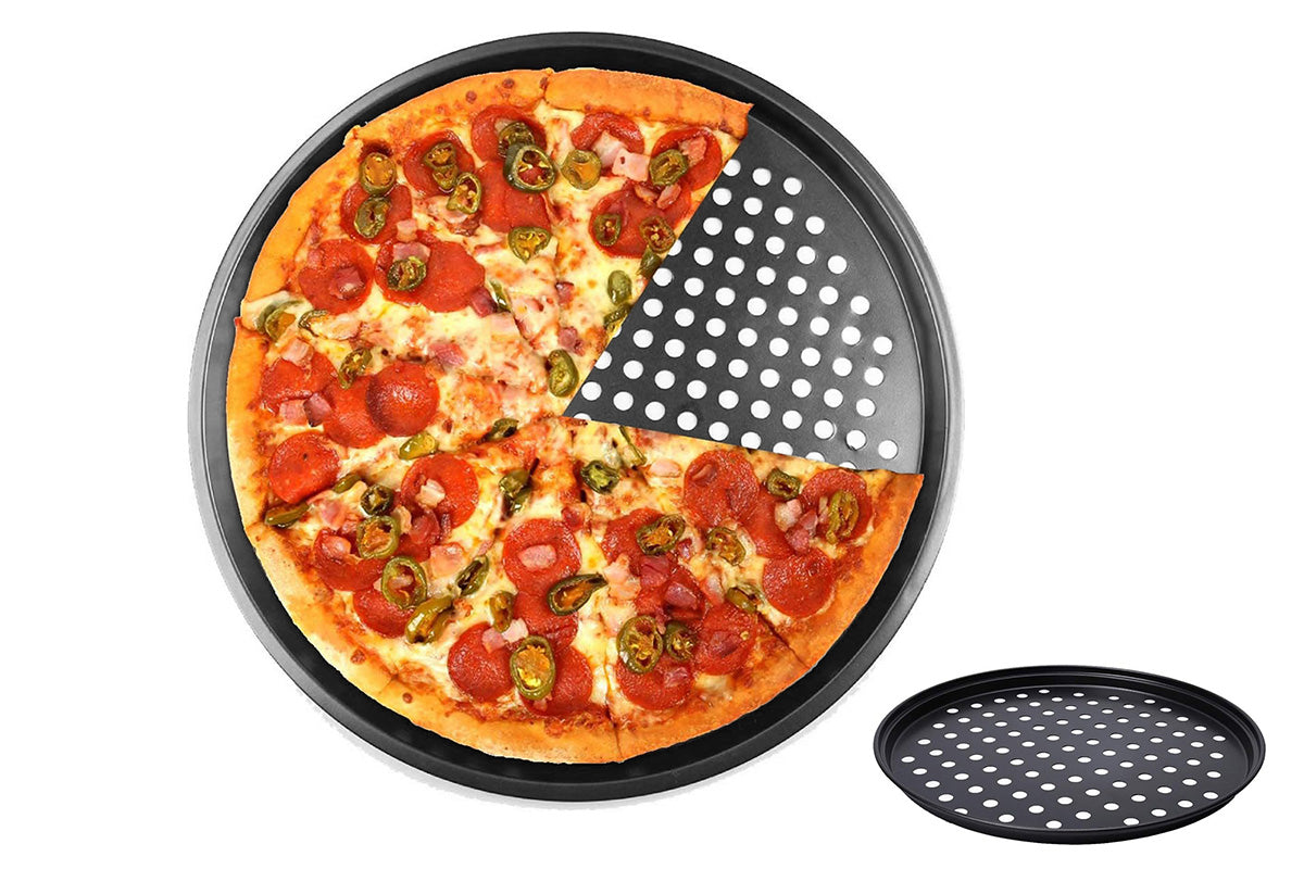 Non Stick Pizza Pan Crisper Tray Carbon Steel Round Oven Bakeware with Holes