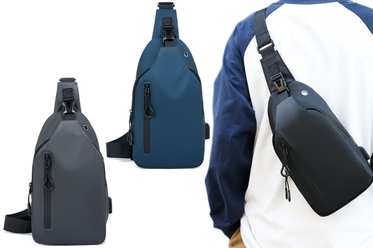 Water-Resistant Sling Bag Anti-Theft Chest Pack Crossbody Backpack with USB Charging Port and Headphone Hole