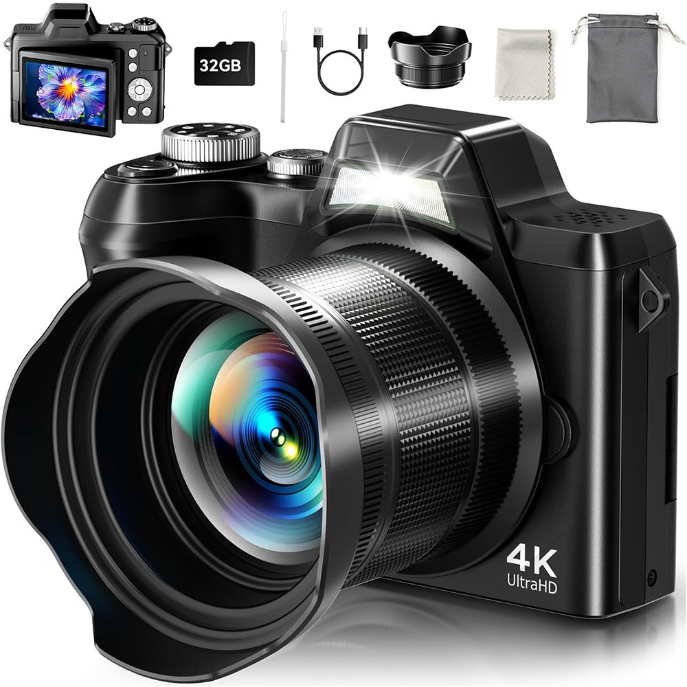 4K Digital Camera for Photography and Video Recording 16X Zoom with 32GB TF Card