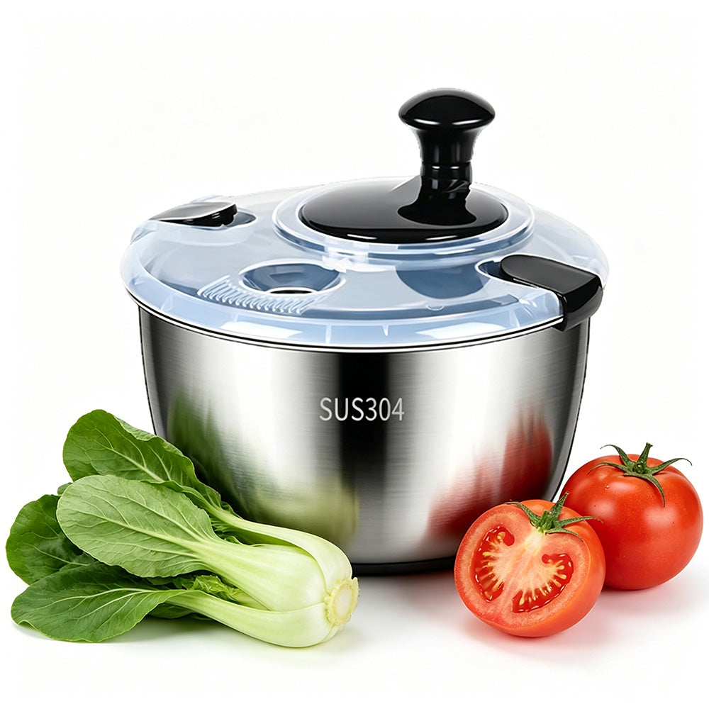 5L Stainless Steel Salad Spinner Vegetable and Fruit Washer Dryer Bowl
