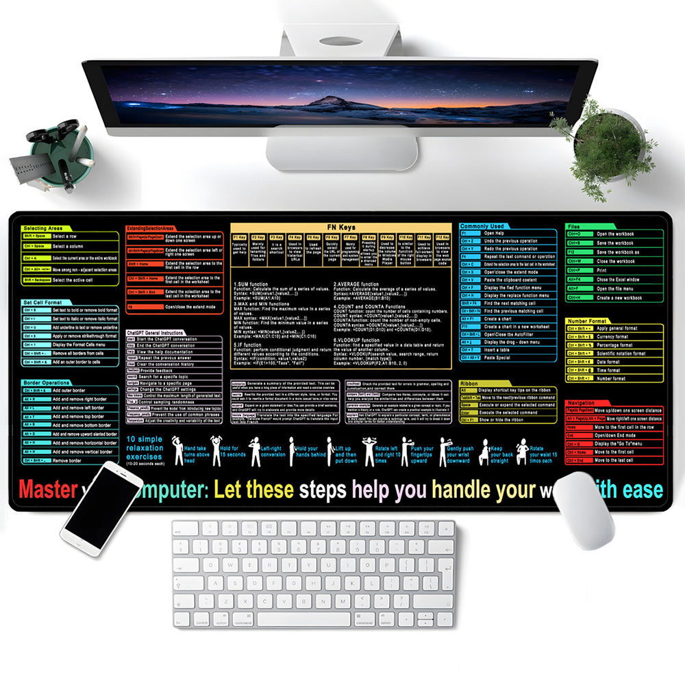 Excel Cheat Sheet Desk Mat Non-Slip Excel Shortcuts Mouse Pad Shortcuts Mouse Mat