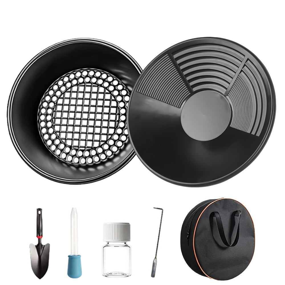 7 Piece Black Gold Panning Prospecting Kit with Pan Shovel Vial and Bag