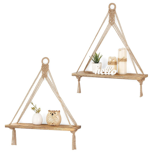 42x14cm Bohemian Macrame Rope Wall Display Shelf with Tassels