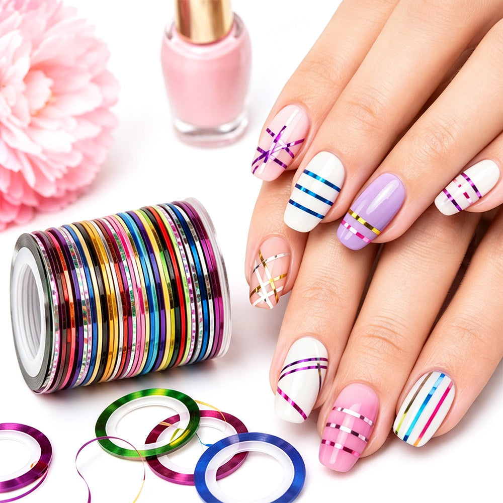 30 Rolls Nail Striping Tape for DIY Nail Decor Nail Art Lines for Home and Salon