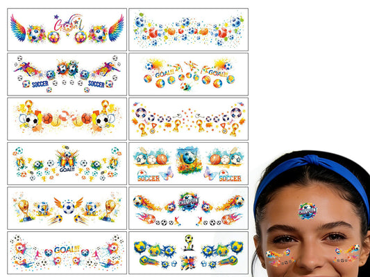 12 Sheets Colorful Football Themed Stickers Soccer Themed Tattoos for World Cup
