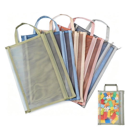 5 Pack Mesh Zipper Pouches A4 Storage Bags with Handle for Puzzles Blocks Toys