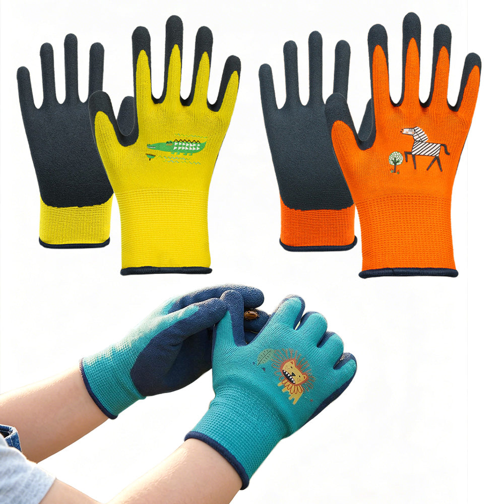 3 Pairs Gardening Gloves Rubber Coated Work Gloves for Boys Girls