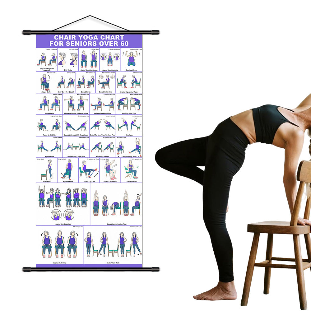 31 Pose Chair Yoga Wall Chart for Seniors Beginners Yoga Poses Chart for Home Office Yoga Studio