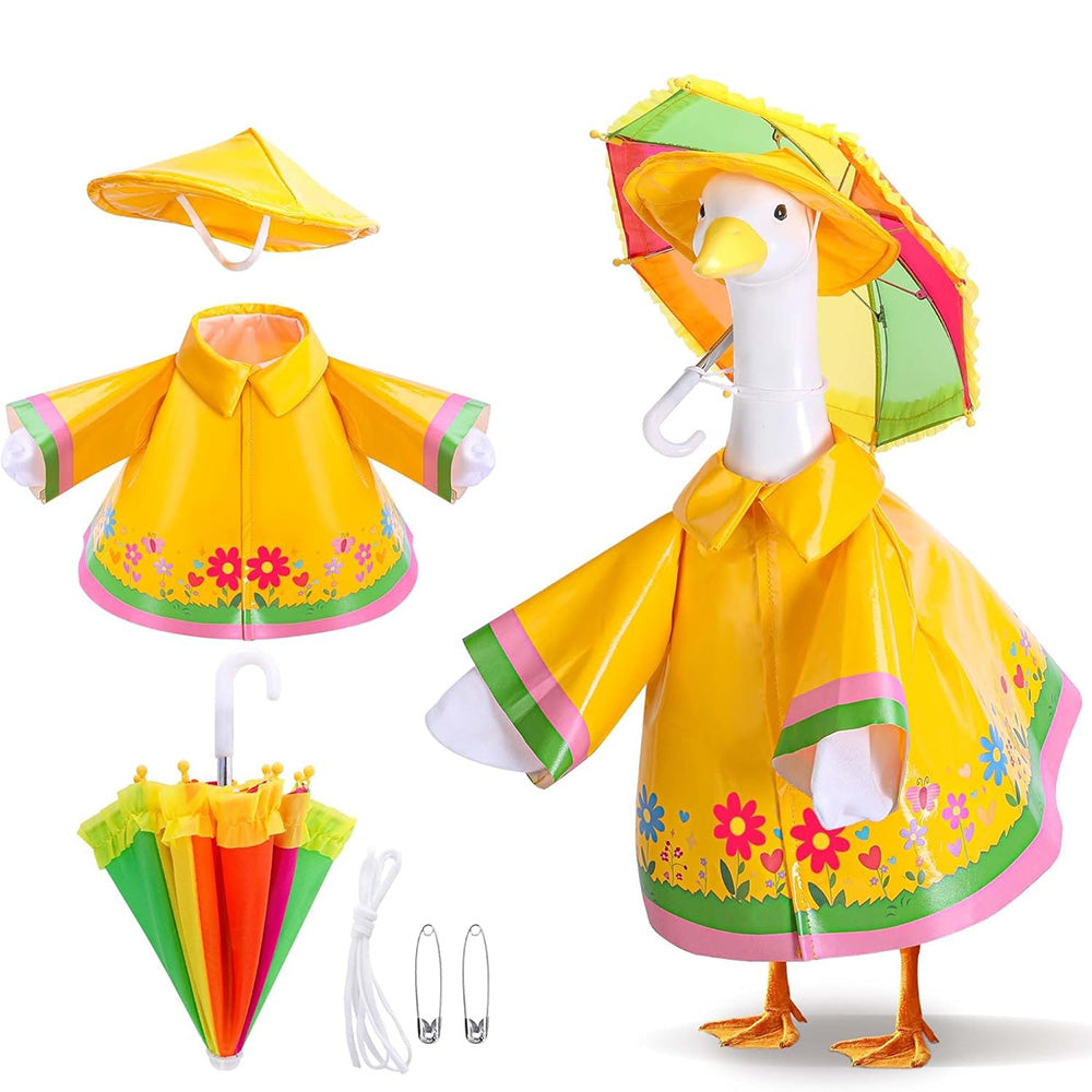 58 cm Raincoat Set for Garden Goose Statue with Rain Hat and Umbrella