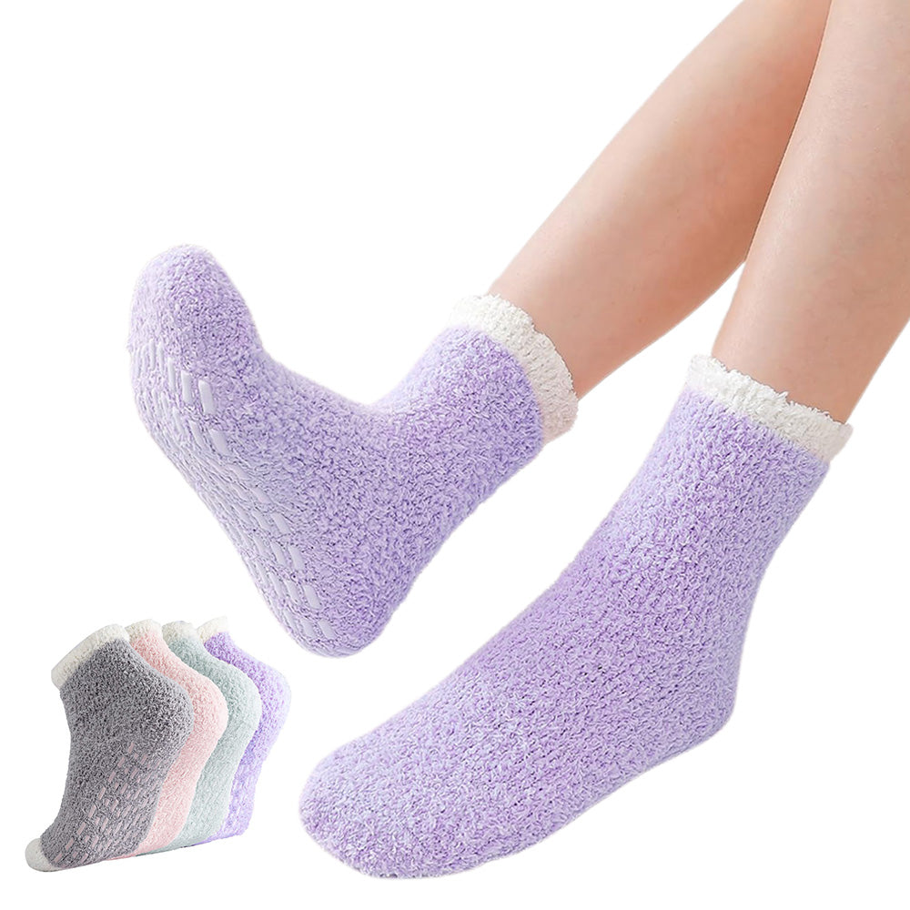 4Pcs Non-Slip Grip Socks for Women Fluffy Slipper Socks
