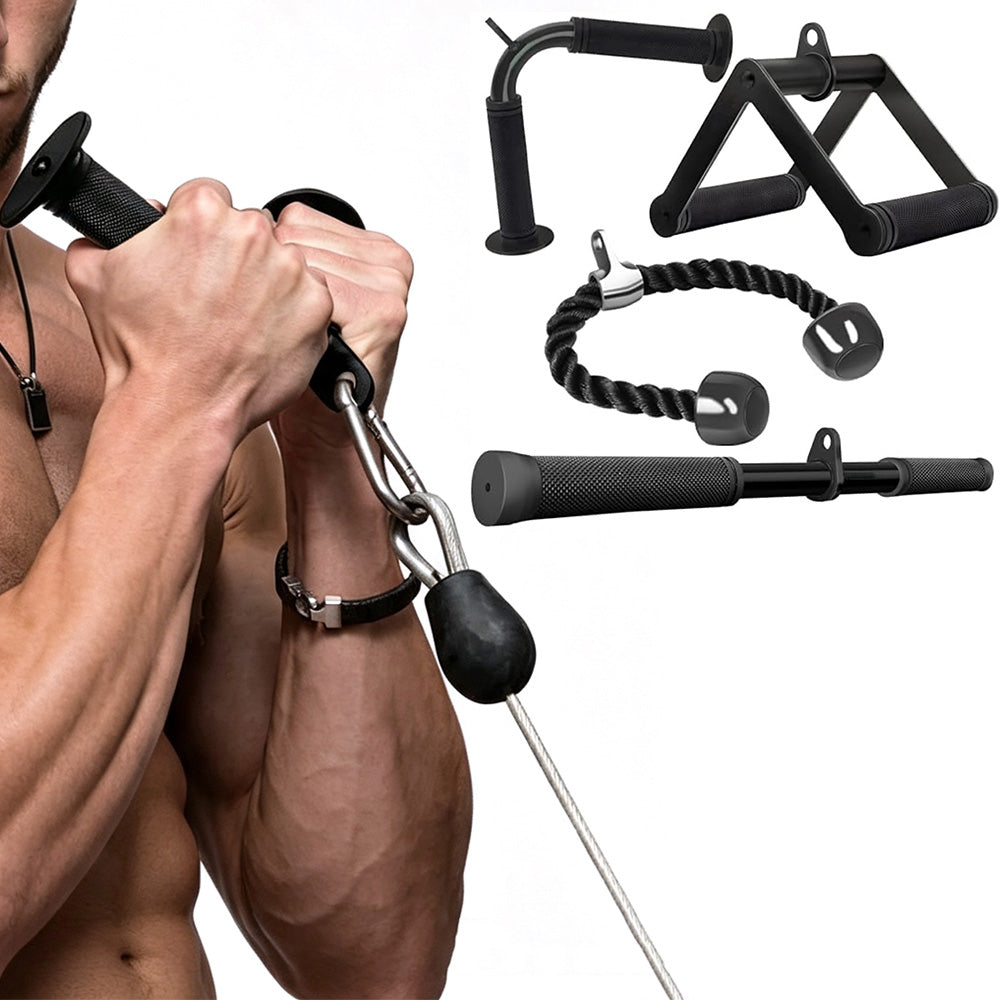 4 Piece Home Gym Cable Attachment Set with 2 Hooks and Tricep Rope