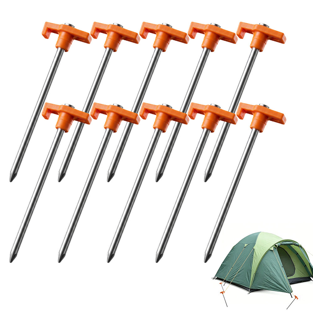 10 Pack 7 Inch Tent Stakes Carbon Steel Rustproof Orange Top for Camping Canopy Securing