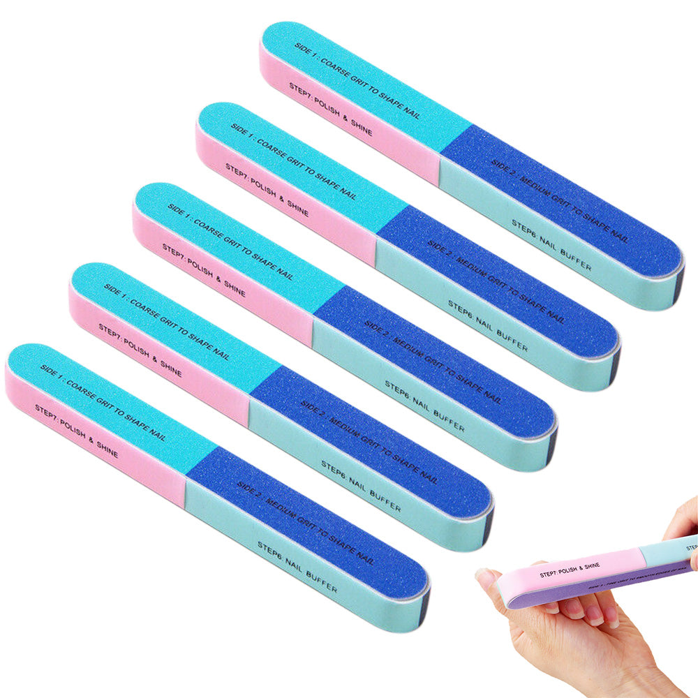 5 Pack 7 Way Multi Function Nail Buffer for Polishing Nail Buffing Tool for Home or Salon