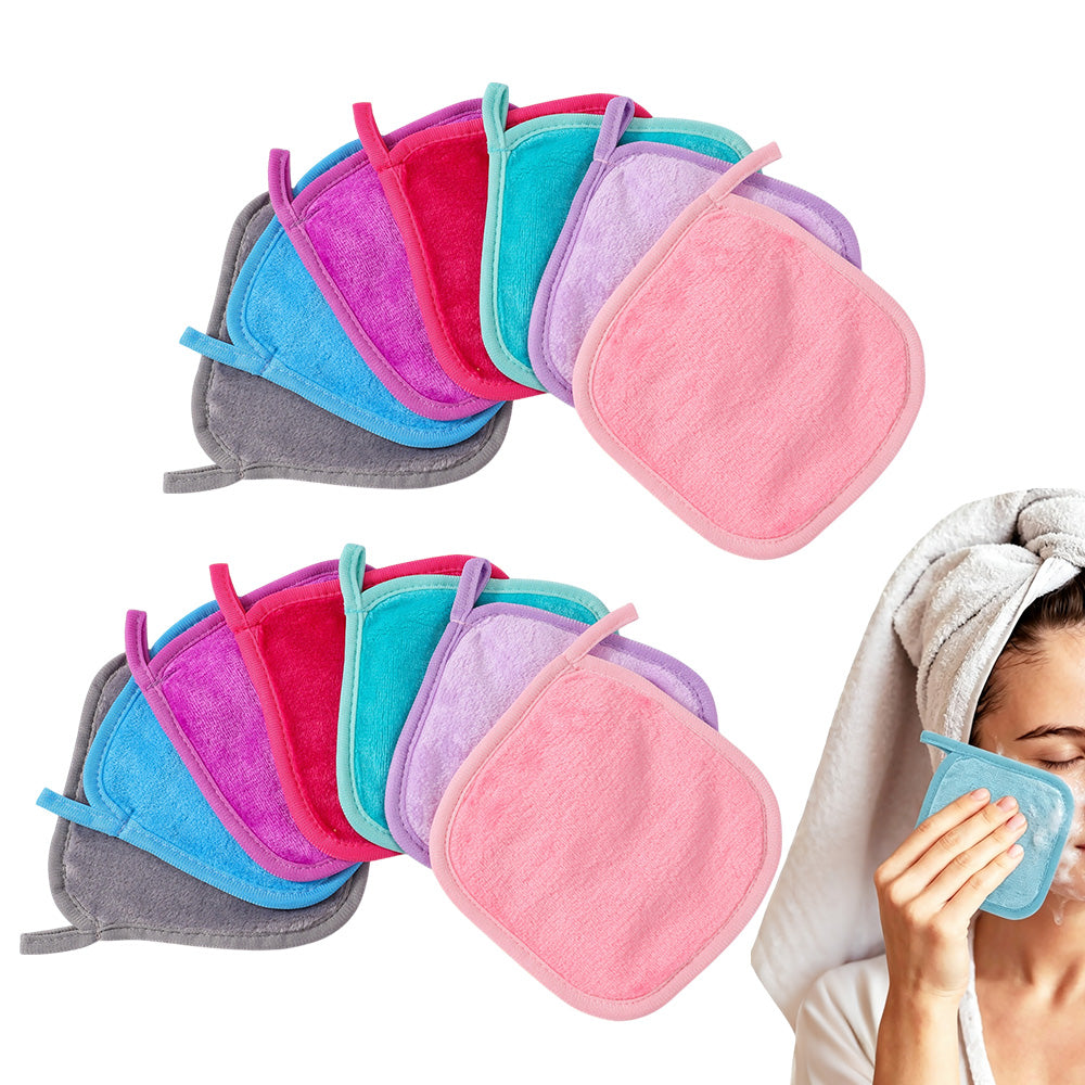 14 Piece Reusable Flannel Makeup Remover Cloth Set in 7 Colors