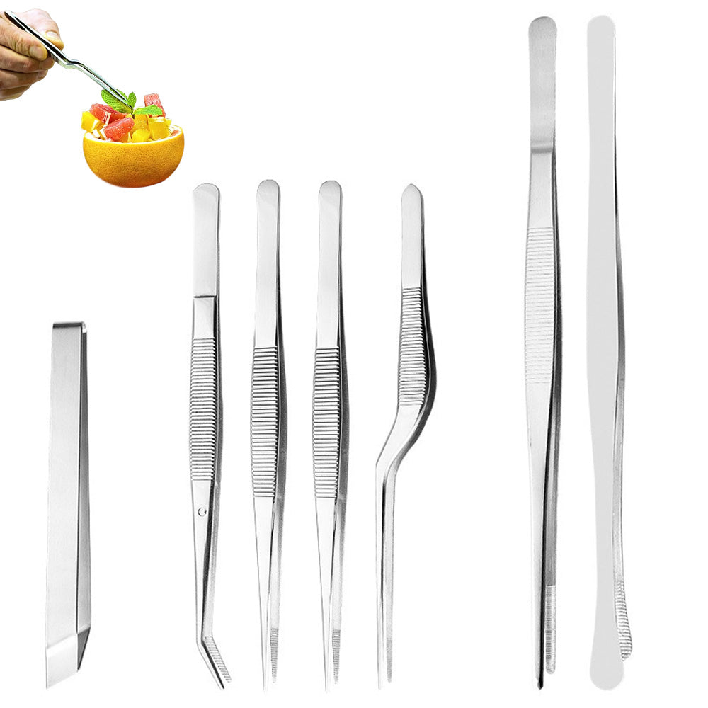 7Pcs Stainless Steel Kitchen Cooking and Plating Tweezers Set