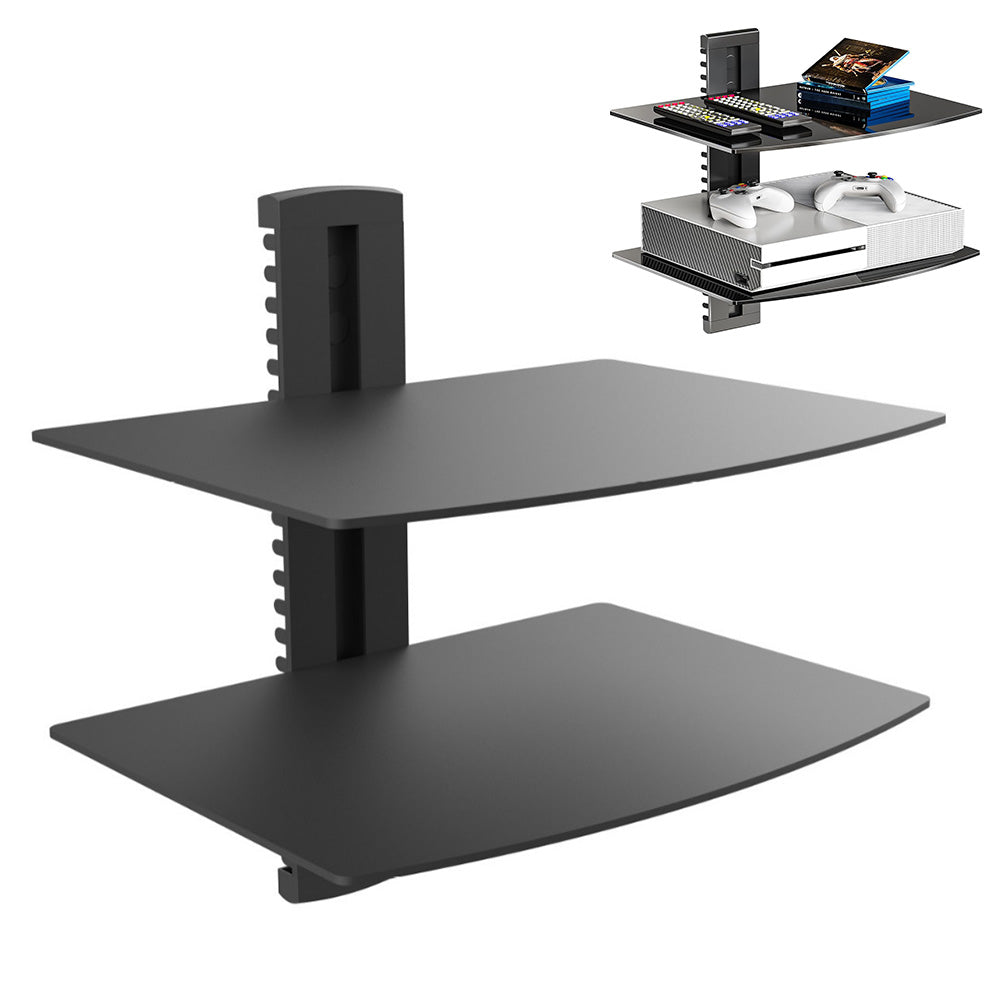 Adjustable Two-Tier Tempered Glass Floating TV Media Shelf