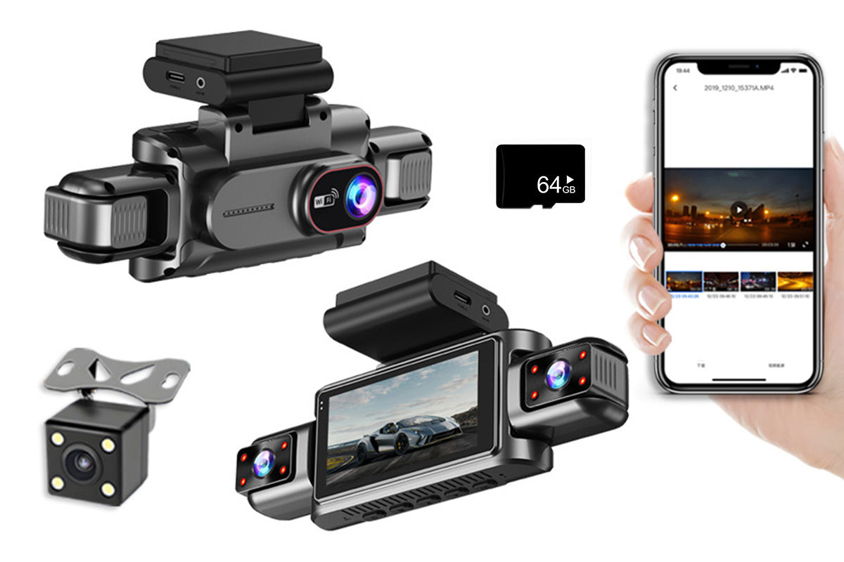 4-Channel WiFi Dash Cam with 64GB Memory Card Night Vision Car Recorder 1080P Car Camera 480P Dash Camera