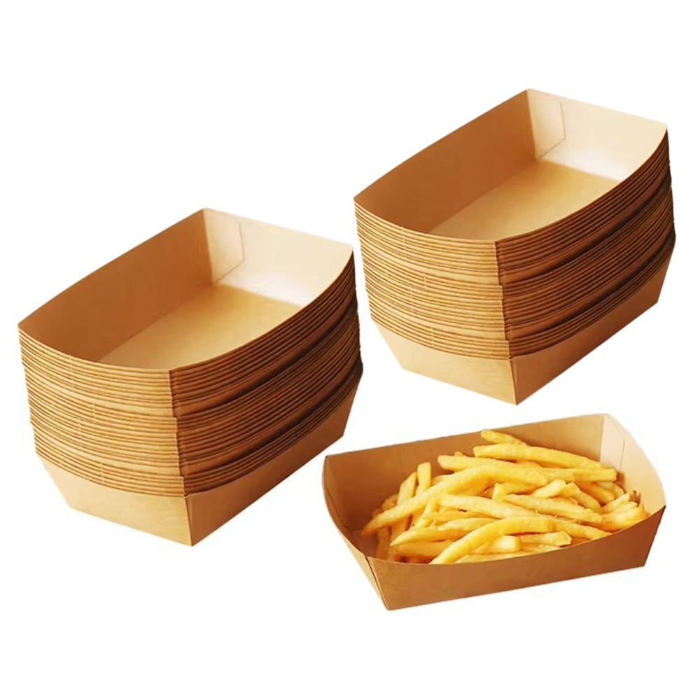 100 Pack Kraft Paper BBQ Boat Food Serving Trays for Picnics and Parties