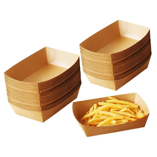 100 Pack Kraft Paper BBQ Boat Food Serving Trays for Picnics and Parties