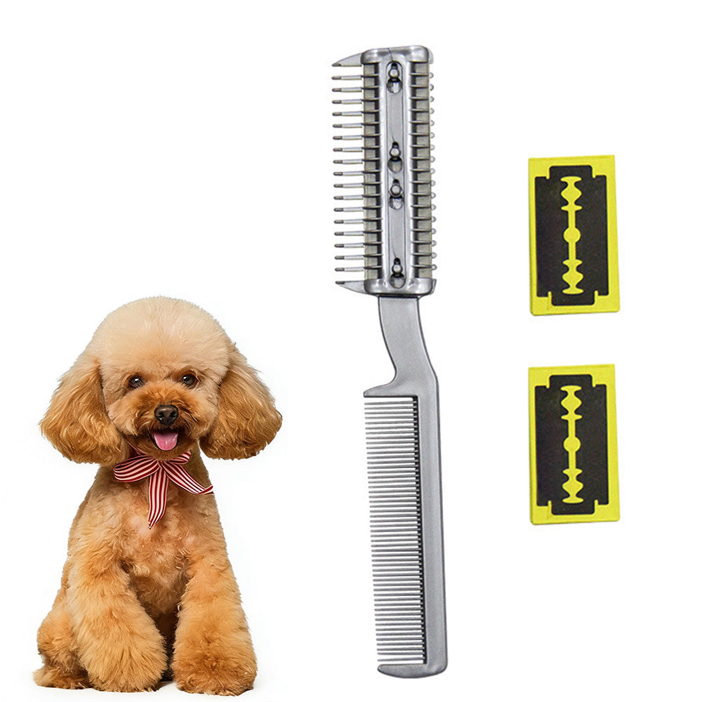 Two Sided Pet Grooming Comb with Razor for Dog Cat Fur Trimming and Thinning
