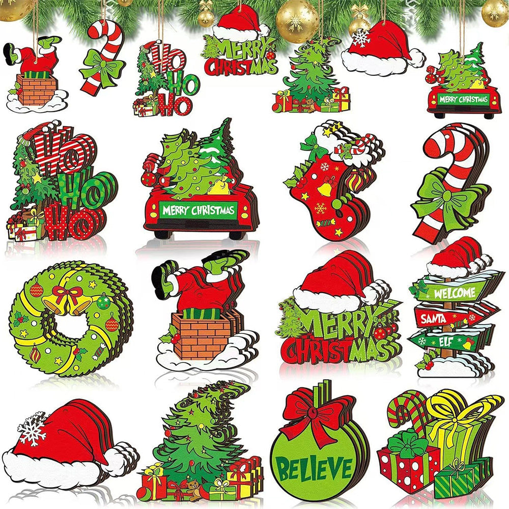 36 Piece Engineered Wood Christmas Tree Ornaments with Hanging Twine