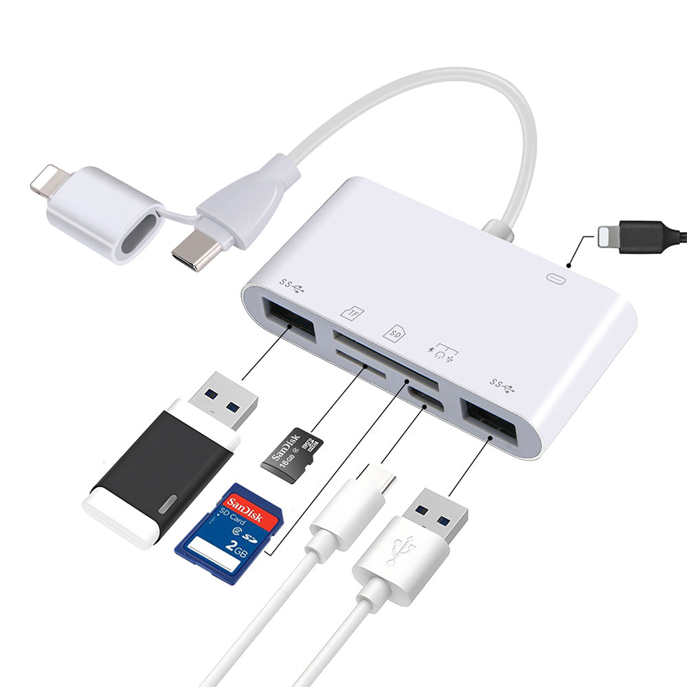 For iPhone iPad  5 in 1 USB-C SD Card Reader USB-C to Memory Card OTG Adapter
