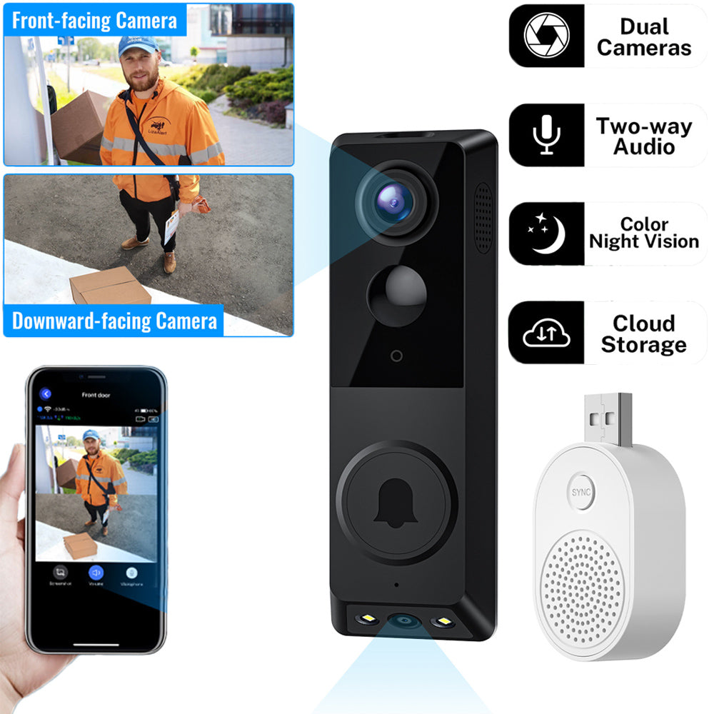 1080p FHD Security Video Dual Camera Doorbell Camera Smart AI Detection Doorbell