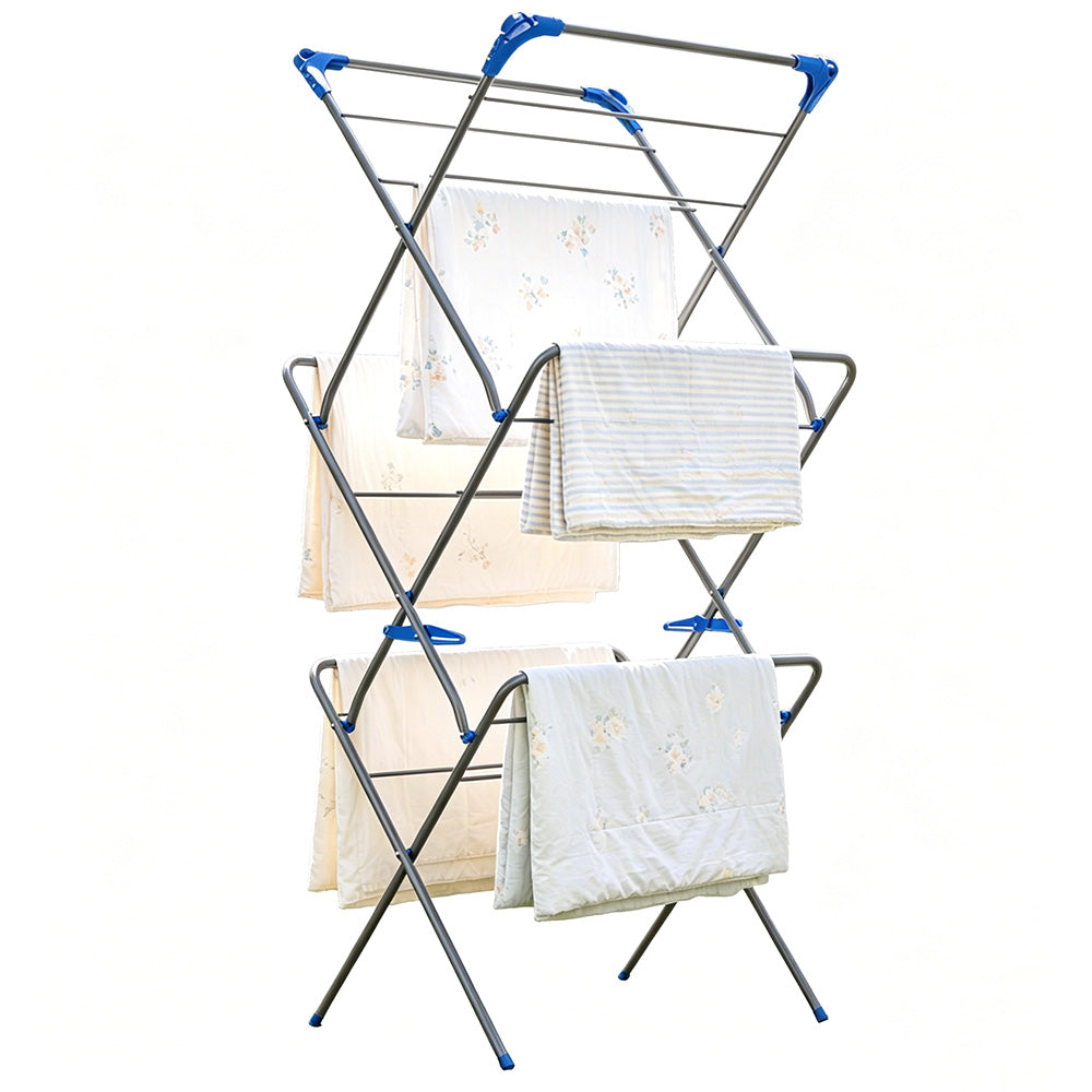 Triple Folding Clothes Drying Rack Space-Saving Portable Laundry Stand for Indoor Outdoor