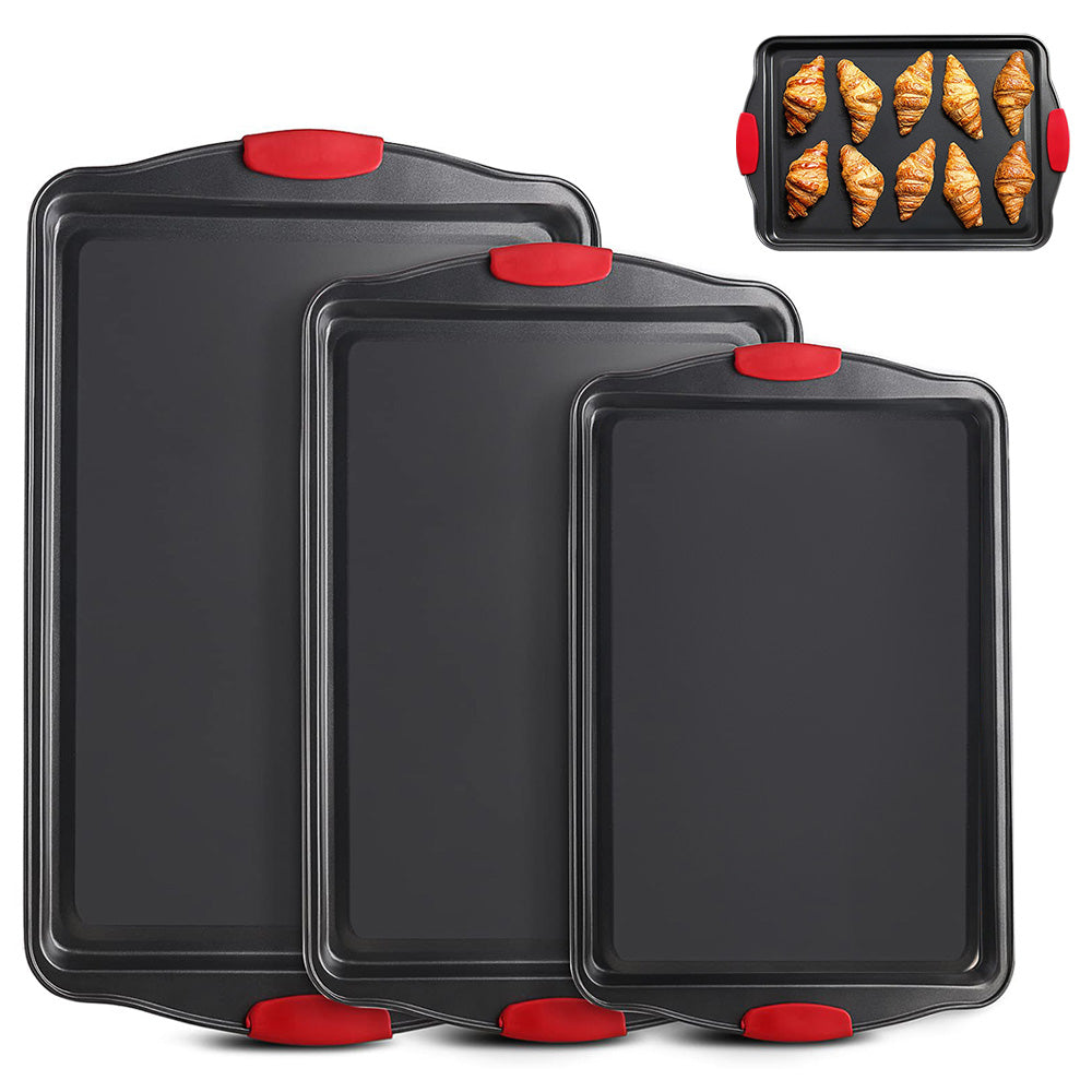 3Pcs Nonstick Kitchen Oven Baking Pans Set Premium Carbon Steel Bakeware for Oven Baking