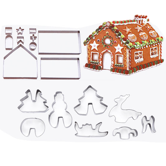 18PCS Stainless Steel 3D Christmas Cookie Cutter Set Gingerbread House Shapes