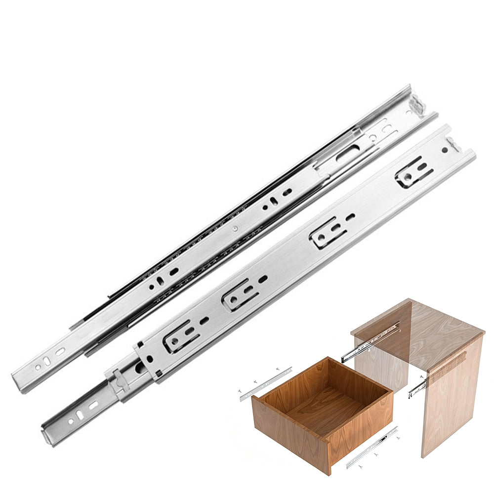 2 Pcs Stainless Steel 3-Section Full-Extension Ball-Bearing Drawer Slides