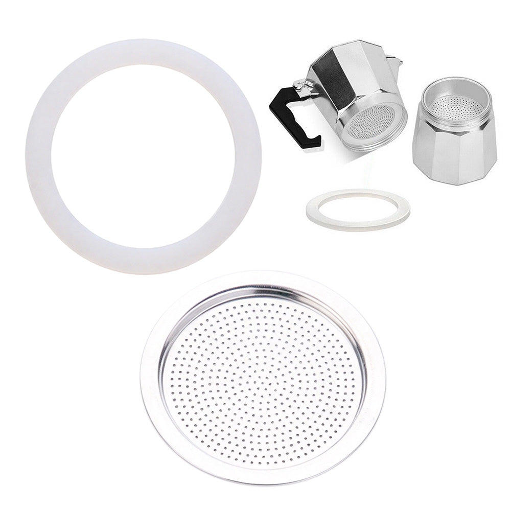 Moka Pot Replacement Silicone Gasket and Aluminium Filter Set