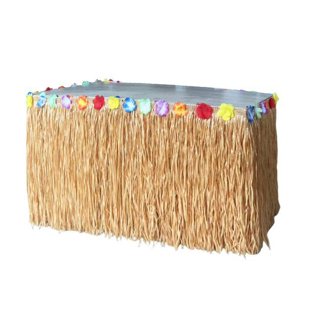 300x75cm Straw Color Tassel Table Skirt for Hawaiian Beach Parties
