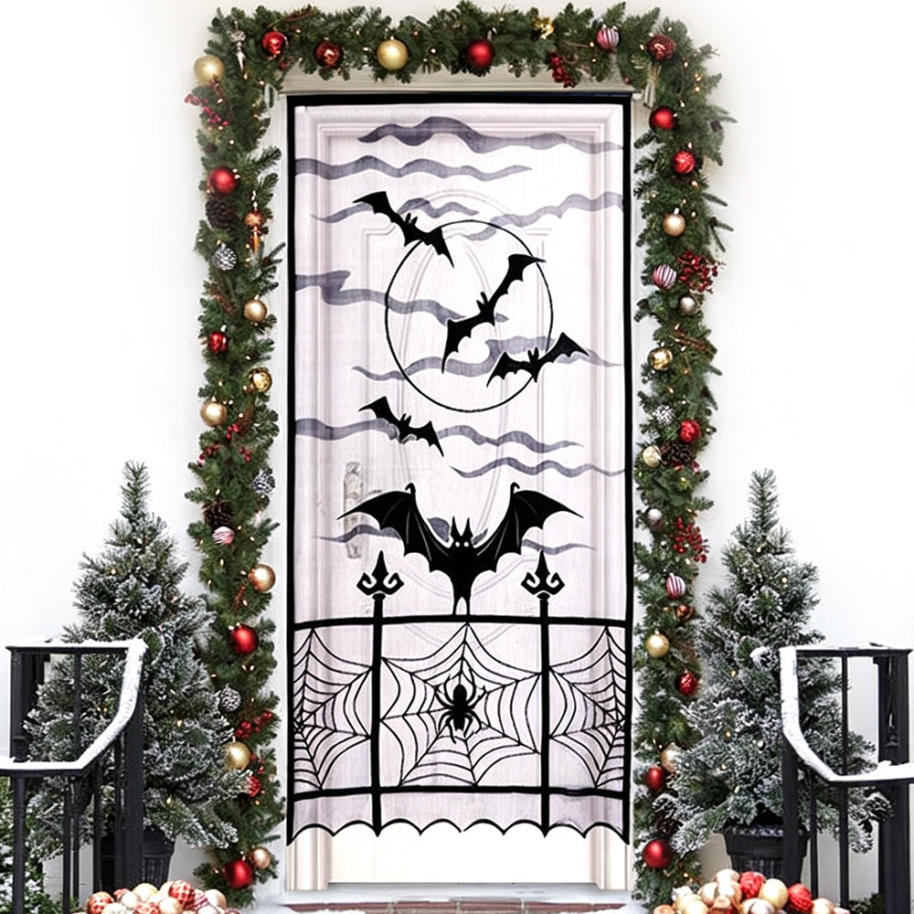 Large Halloween Door Curtain for Doors Windows Walls Bat Spider Web Door Cover for Holiday Party Decoration