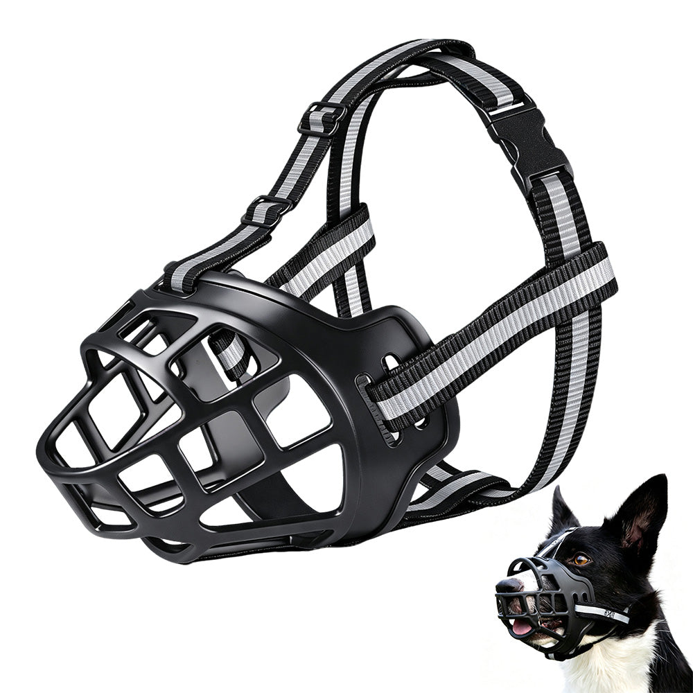 Breathable Rubber Dog Muzzle with Reflective Strap for Walking