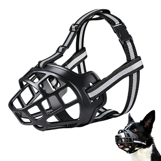 Breathable Rubber Dog Muzzle with Reflective Strap for Walking