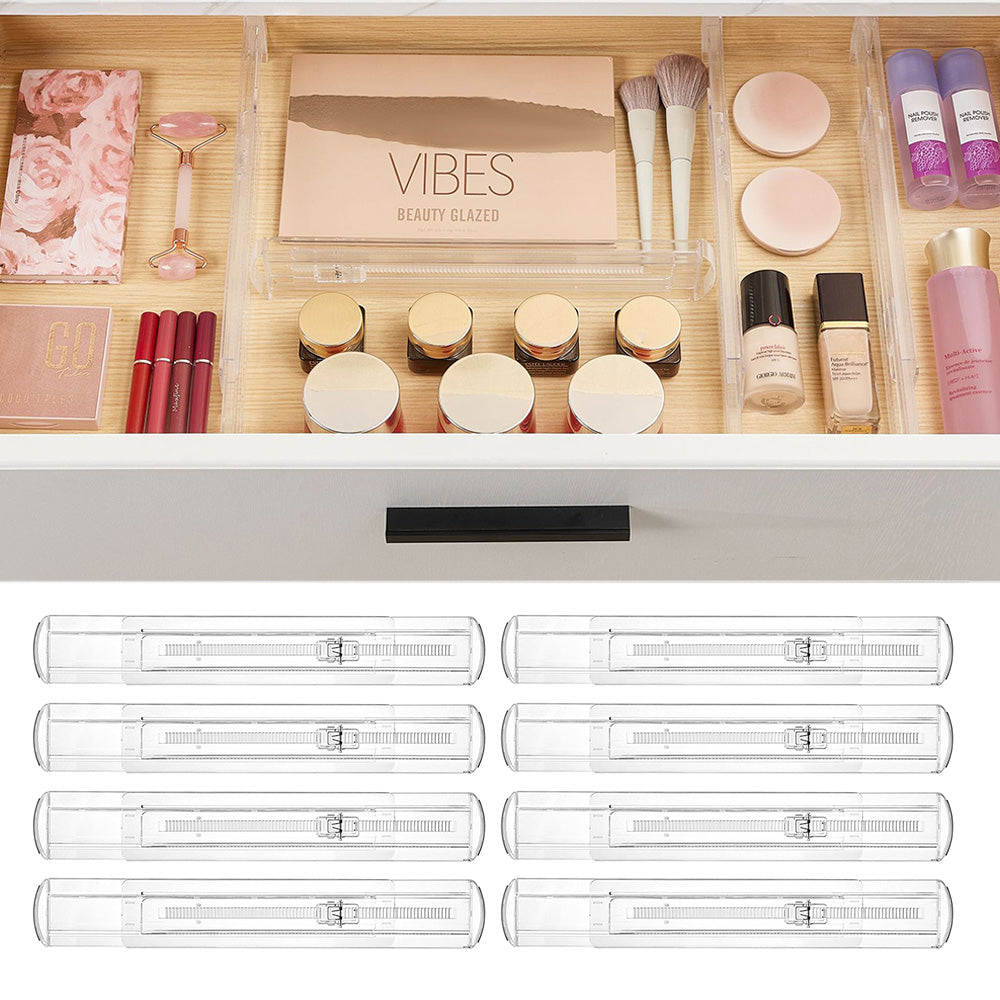 8Pcs Expandable Plastic Drawer Dividers Clear Organiser Set