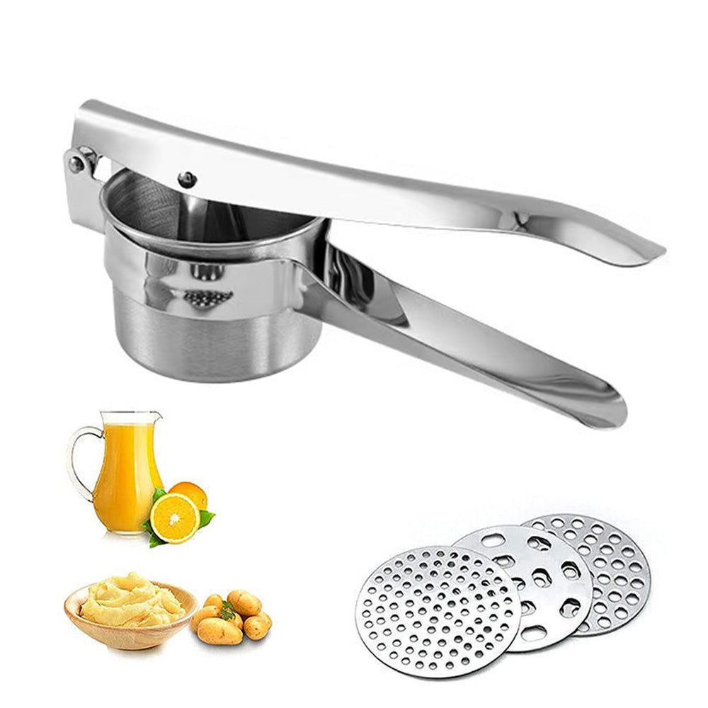 Stainless Steel Manual Potato Ricer Juicer with 3 Interchangeable Discs
