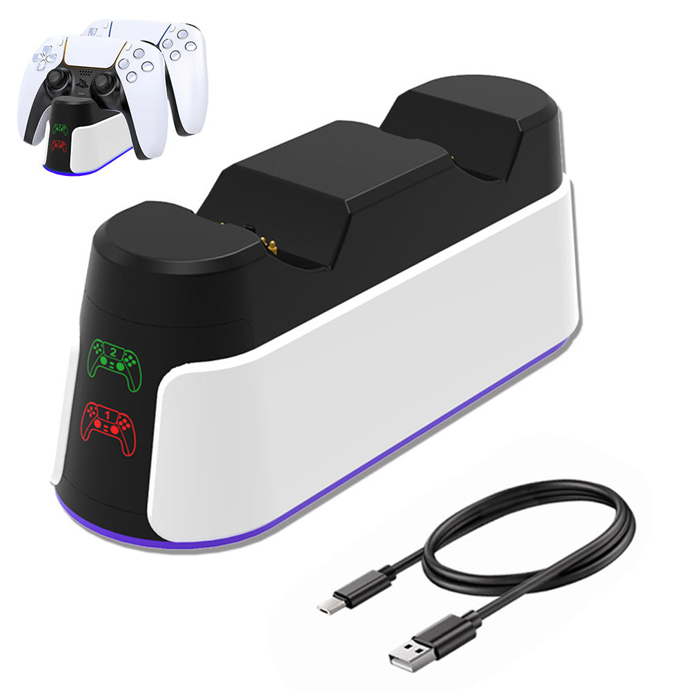 Dual PS5 Controller Fast Charging Dock with RGB Lights