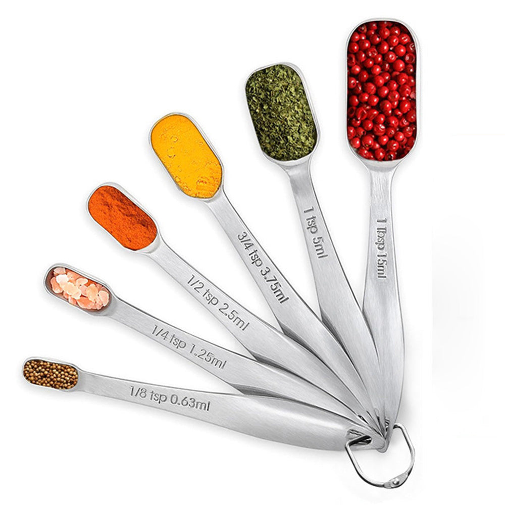 6Pcs Stainless Steel Measuring Cups Spoons Kitchen Baking Cooking Tools Set