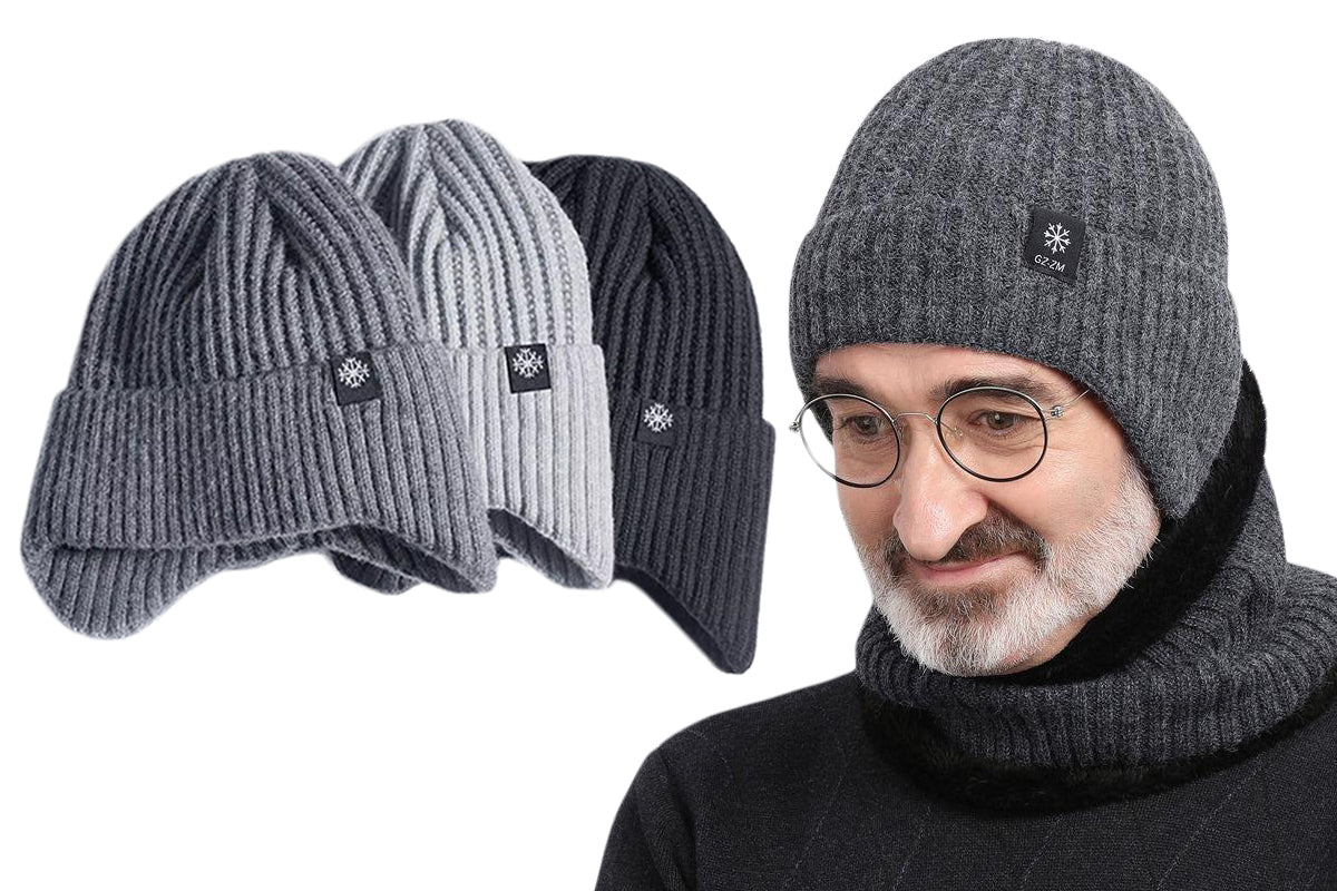 Men's Fleece Lined Knit Beanie Scarf Set Ear Warmer Winter Accessory