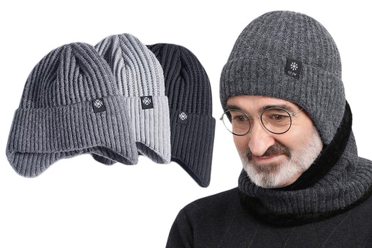 Men's Fleece Lined Knit Beanie Scarf Set Ear Warmer Winter Accessory