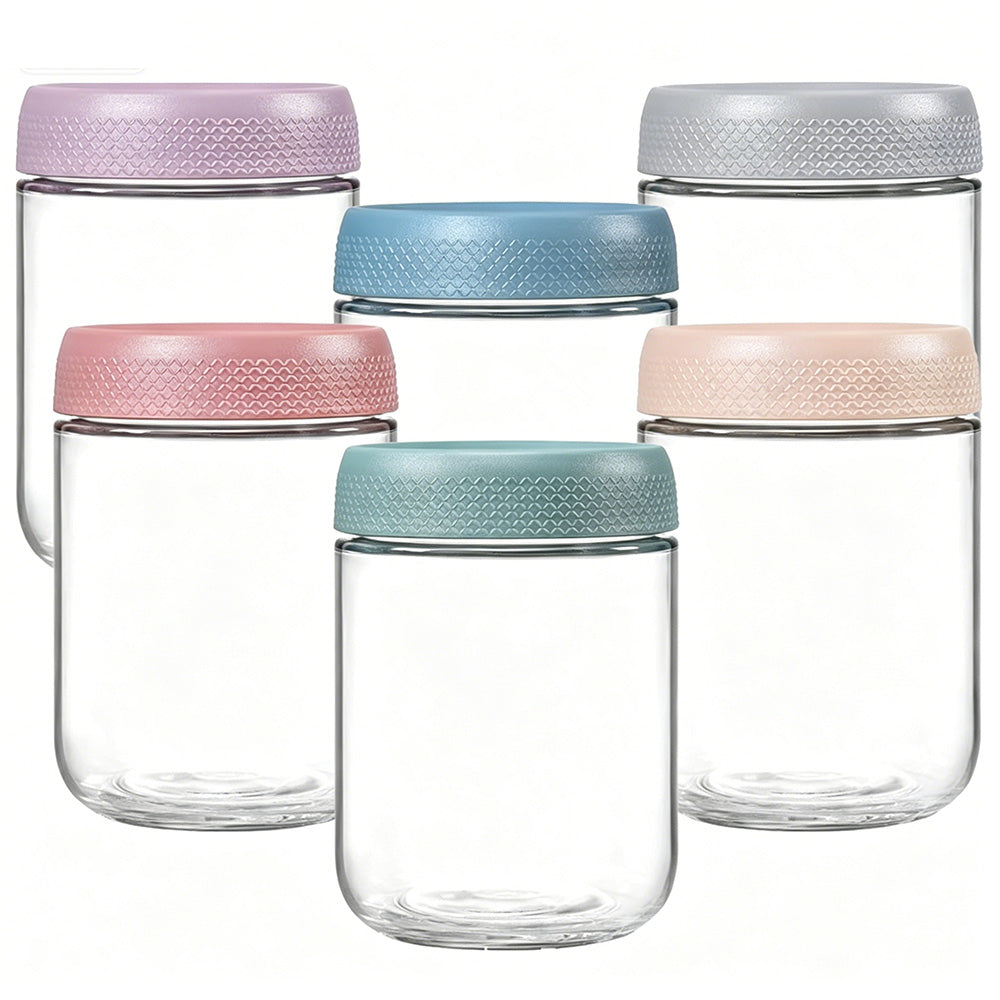 6 Pcs Glass Storage Jars with Airtight Lid Oatmeal Food Storage Container for Kitchen Pantry